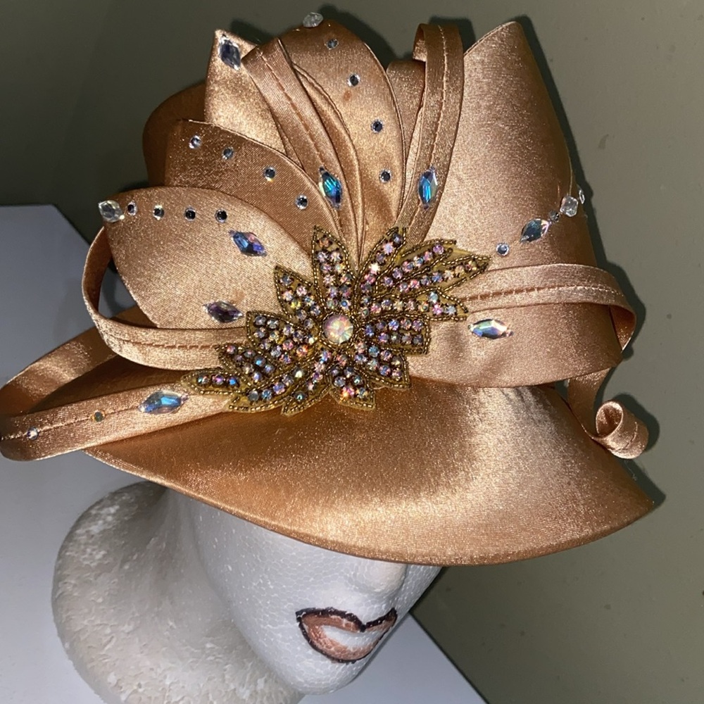 Beautiful Gold Satin Dress/Church Hat by Ms. Divine - Picture 6 of 14